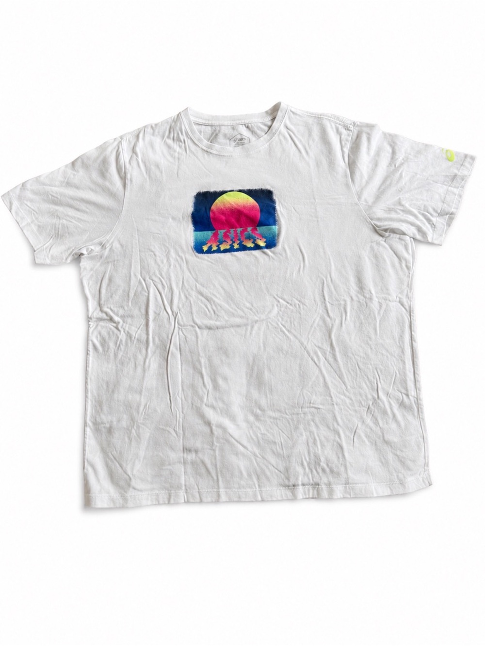 Asics White Short Sleeve Graphic Tee Oversized Unisex with Sunset Size 2XL - Picture 3 of 6